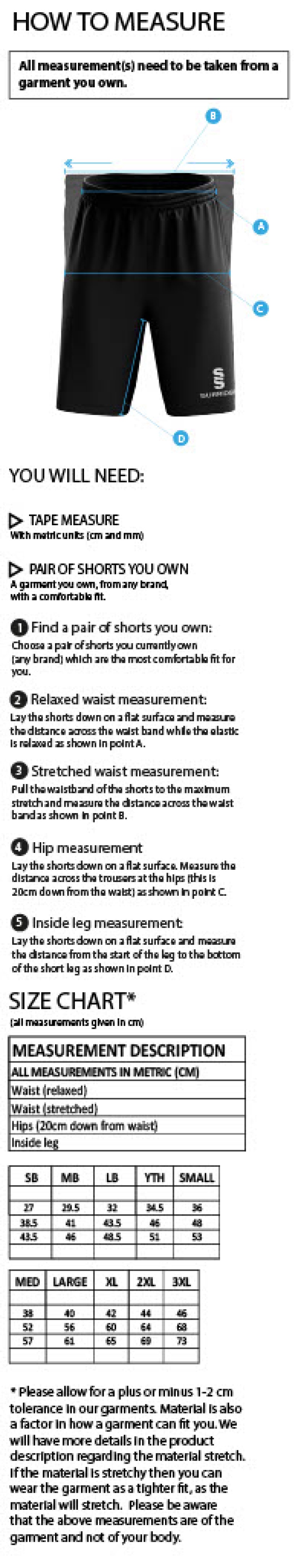 Hinckley Amateurs CC - Women's Ripstop Shorts - Size Guide