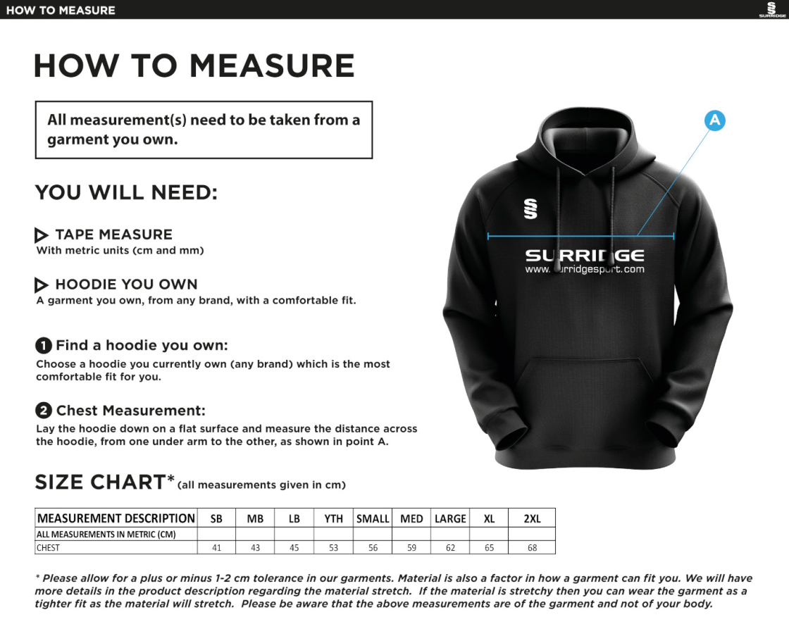 Hinckley Amateurs CC - Blade Hoody - Size Guide