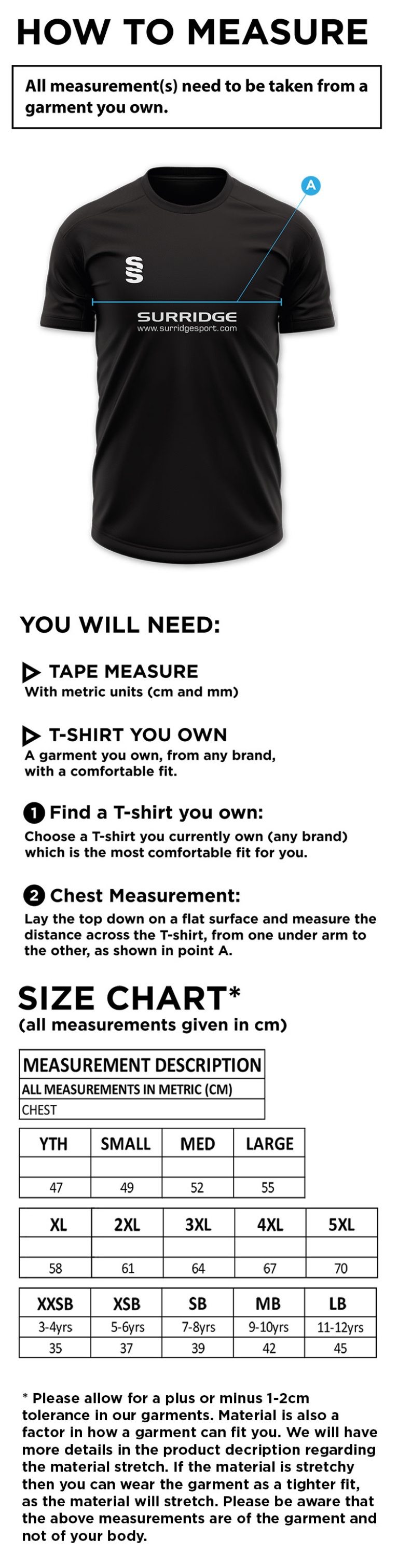 Hinckley Amateurs CC - Dual T-Shirt - Size Guide