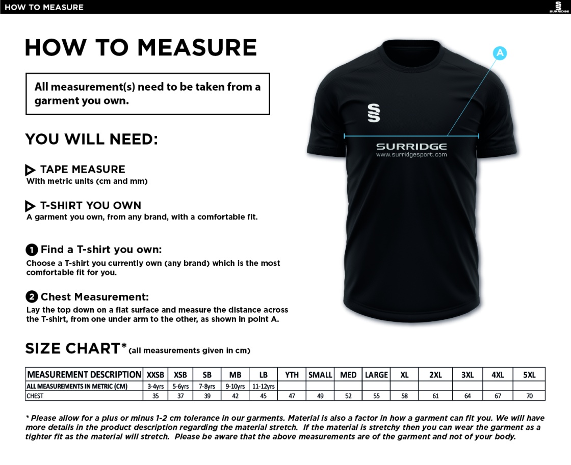 Hinckley Amateurs CC - Blade Polo Shirt - Size Guide