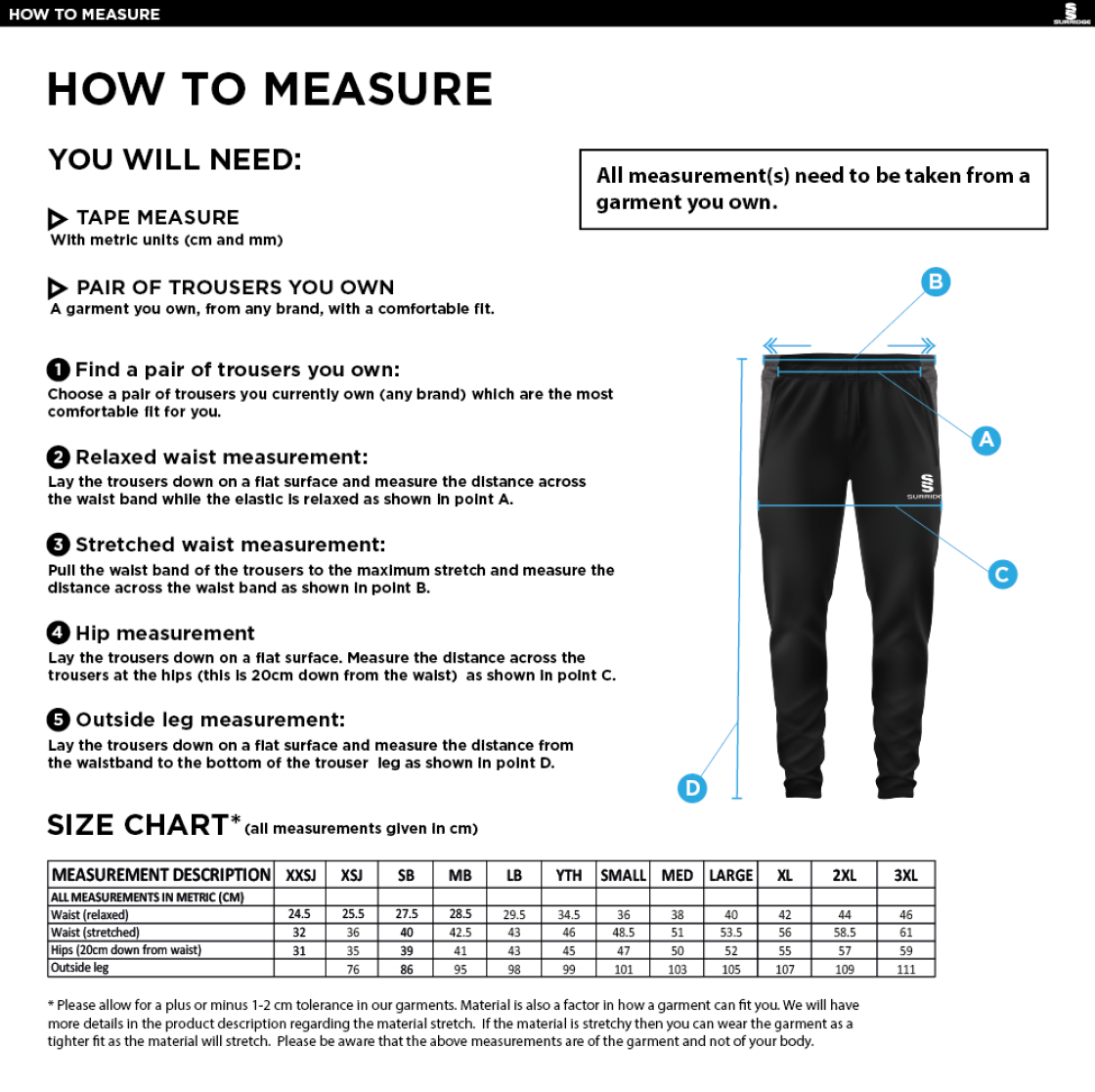 Hinckley Amateurs CC - Tek Skinny Pants - Size Guide