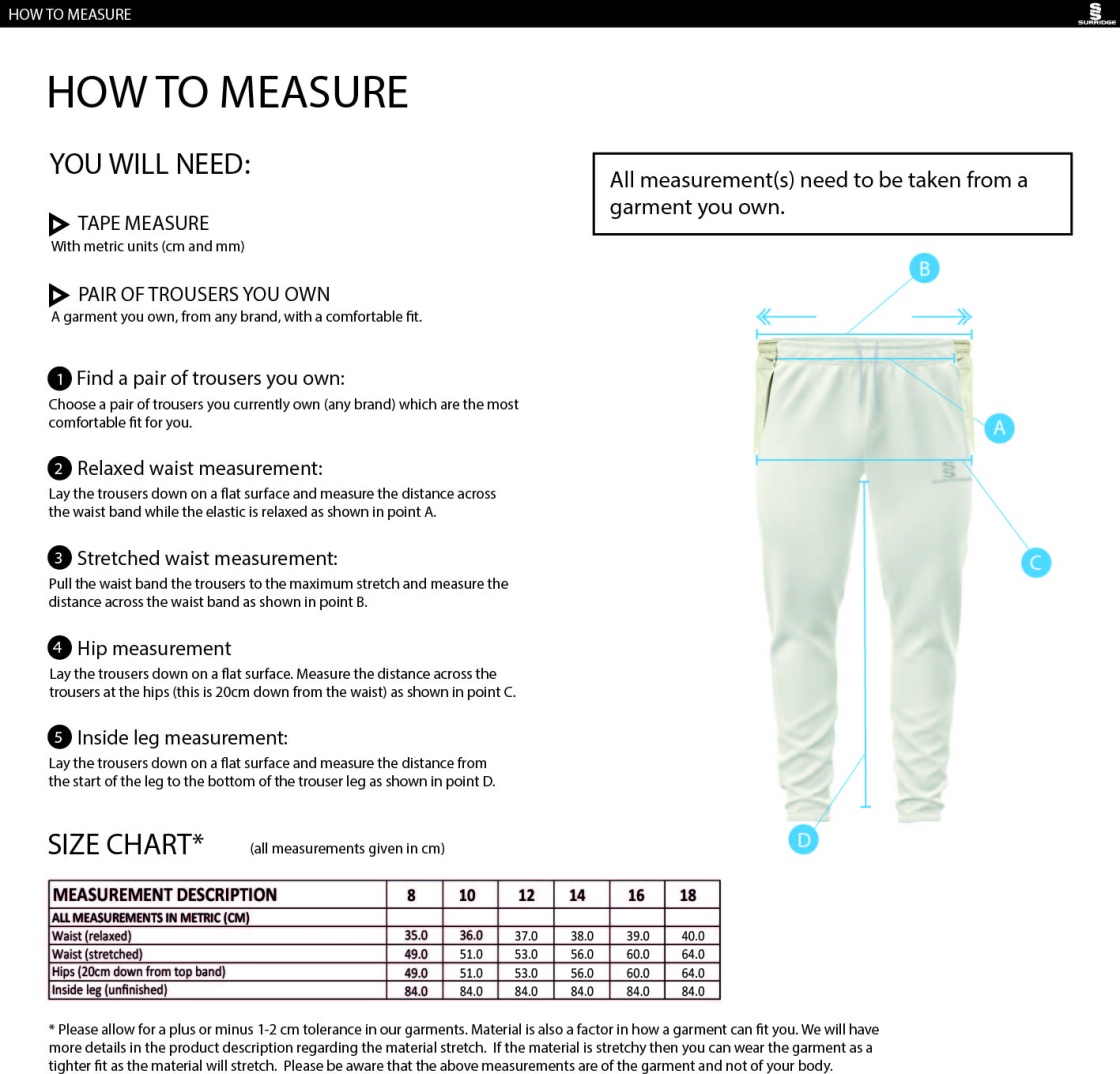 HINCKLEY AMATEURS CC Ergo Playing Women`s Pant - Size Guide