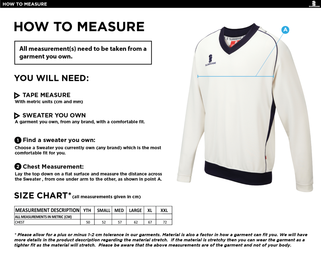 Hinckley Amateurs CC - Long Sleeve Sweater - Size Guide