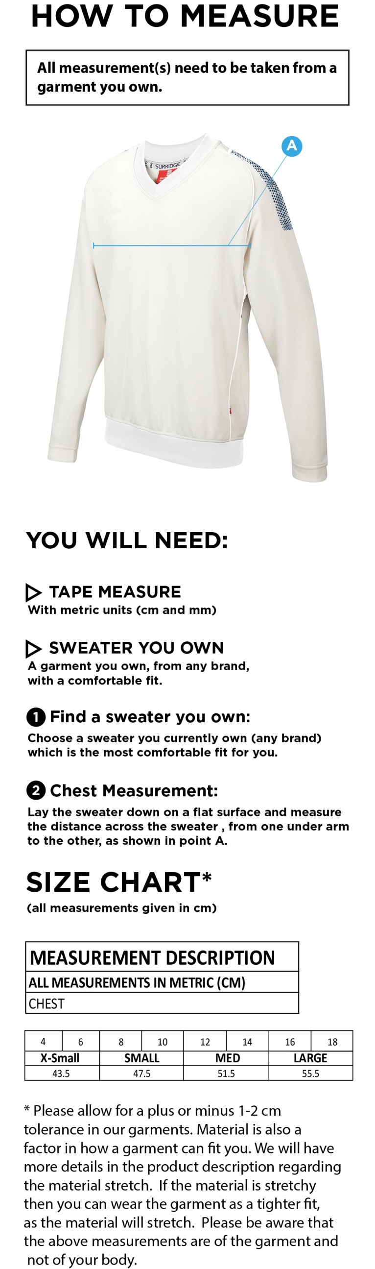 HINCKLEY AMATEURS CC BLAST LONG SLEEVE WOMEN'S SWEATER - Ivory - Size Guide