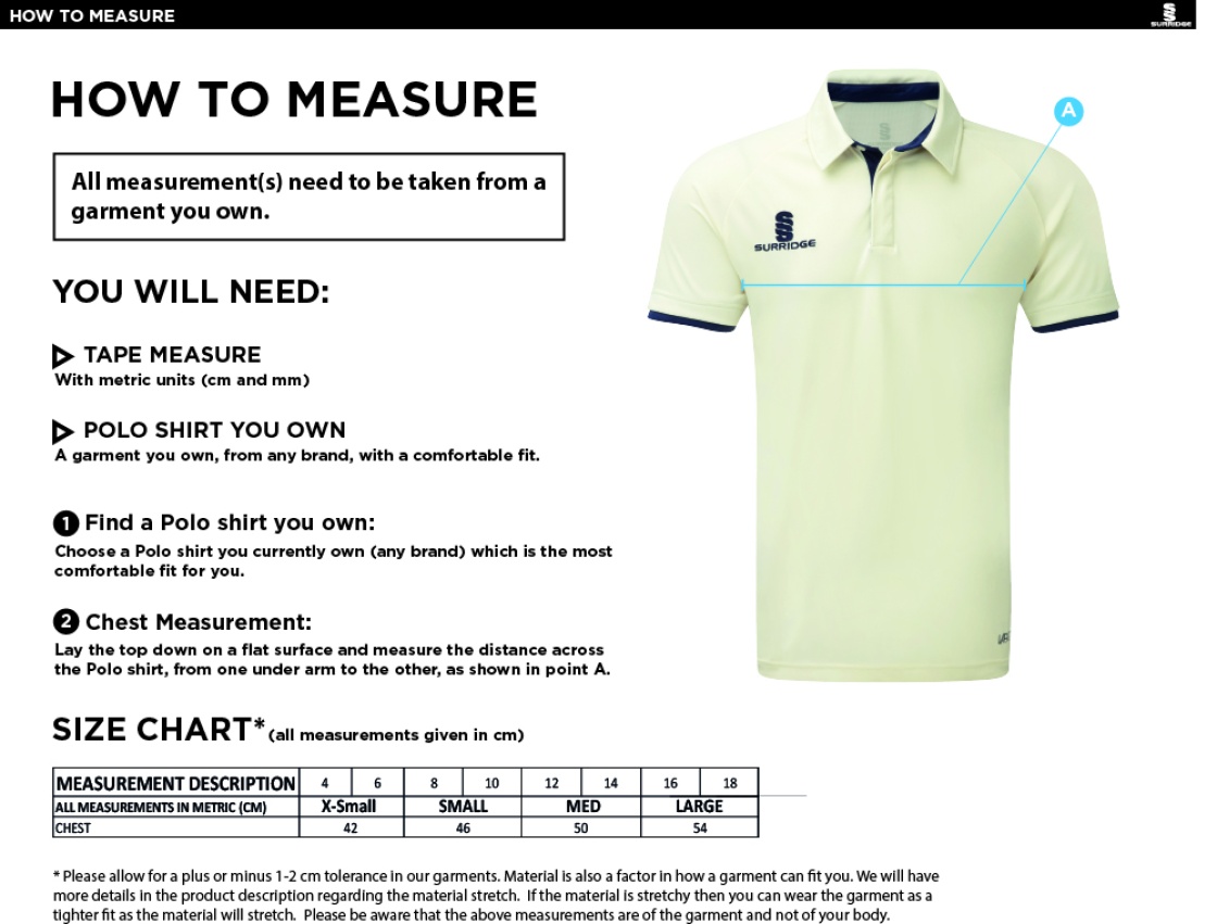 HINCKLEY AMATEURS CC Dual Cricket Shirt Short Sleeve Womens - Size Guide