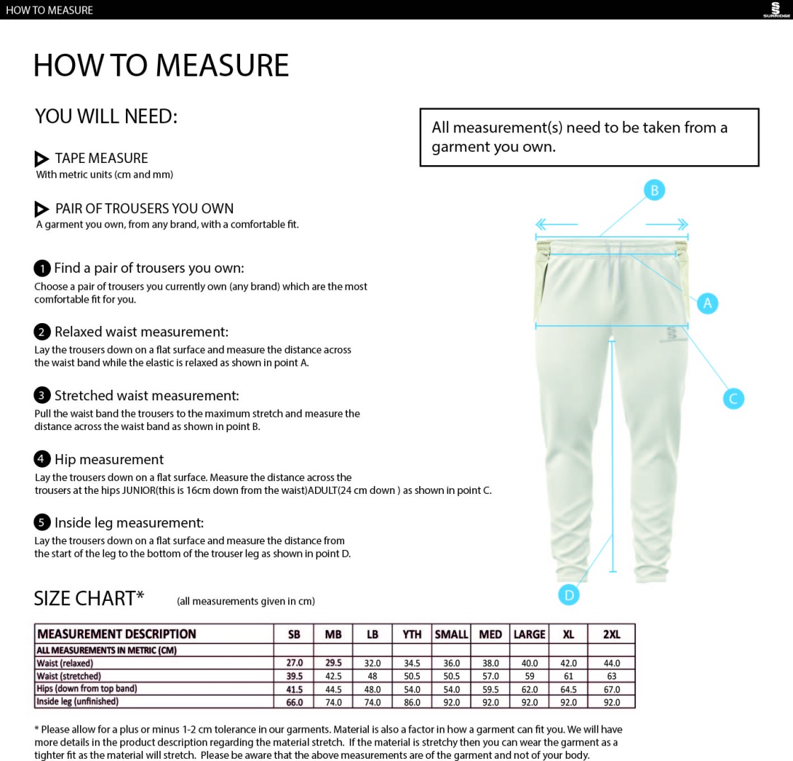 Hinckley Amateurs CC - Tek Trousers - Size Guide