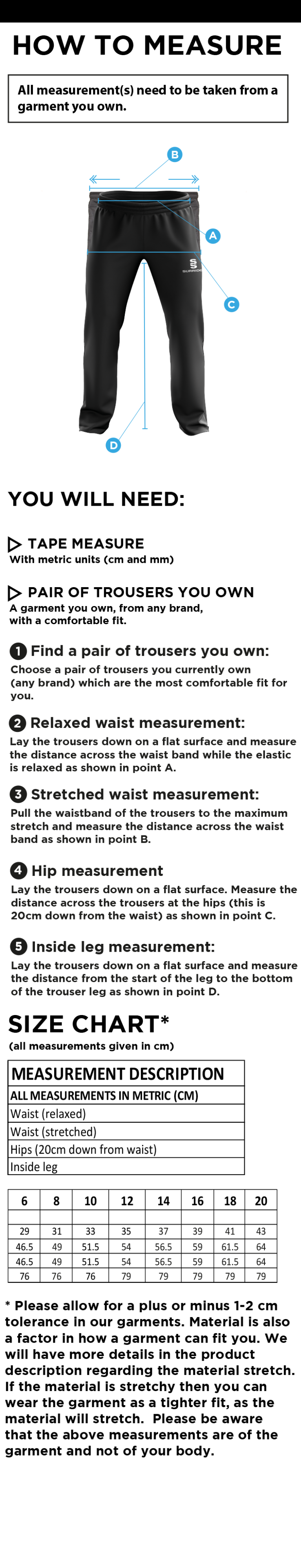 HINCKLEY AMATEURS CC Classic Tracksuit Pant 3/4 Zip Length Navy Female - Size Guide