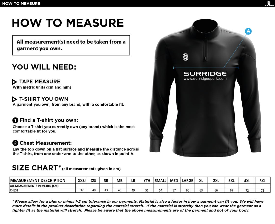 Hinckley Amateurs CC - Blade Performance Top - Size Guide