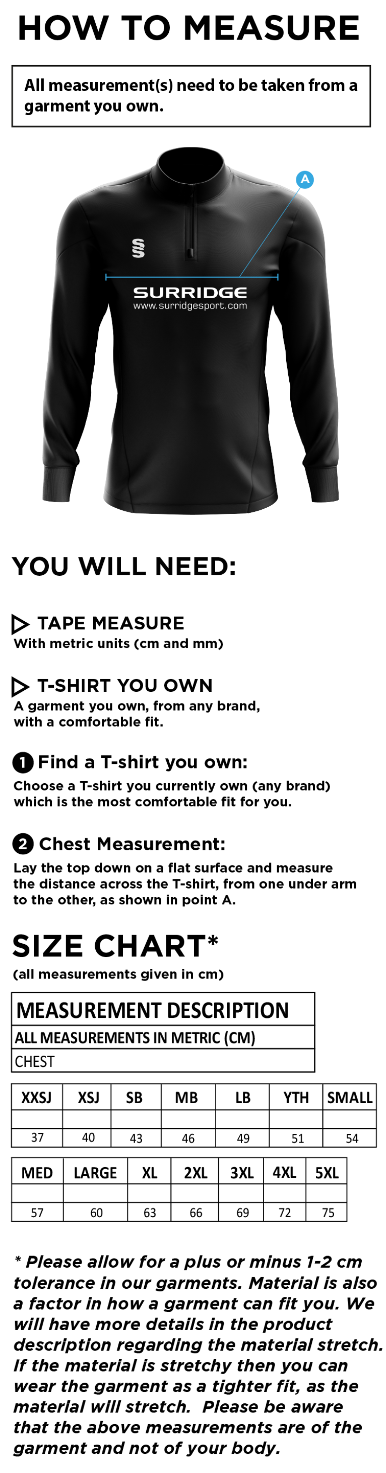 Hinckley Amateurs CC - Blade Performance Top - Size Guide